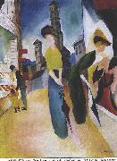 August Macke Two women in front of a hat shop painting